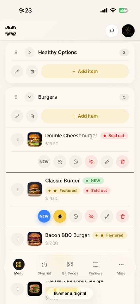 Categories & items