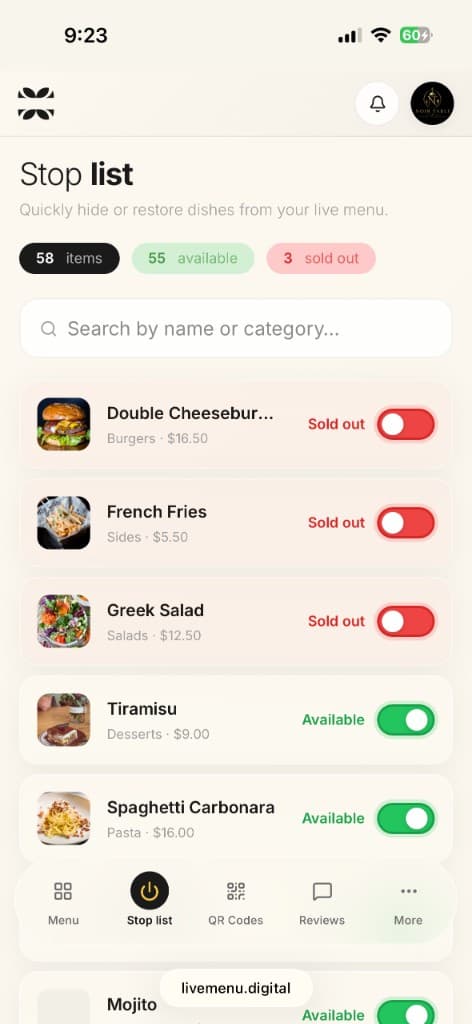 Stop list